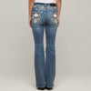 Skull Rider Women’s Skull & Rose Embroidered Bling Jeans. High Waisted Bootcut