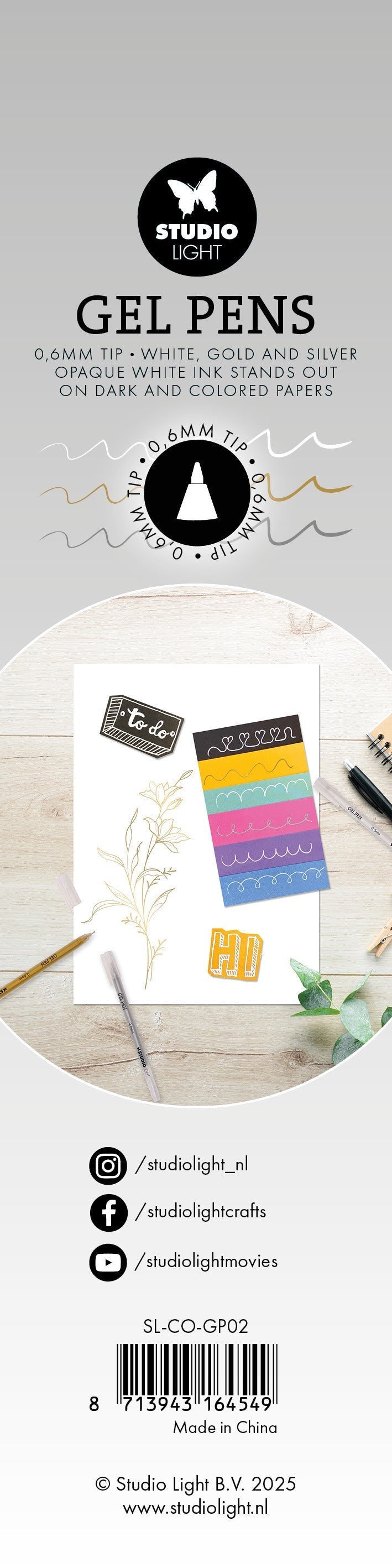 SL Gel Pens White, Gold and Silver 0.6mm Essentials 8x154x9mm 3 Pieces