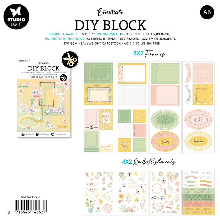 SL Die-Cut Block Floral Pastel Frames Essentials 105x148x3mm 24 SH nr.65
