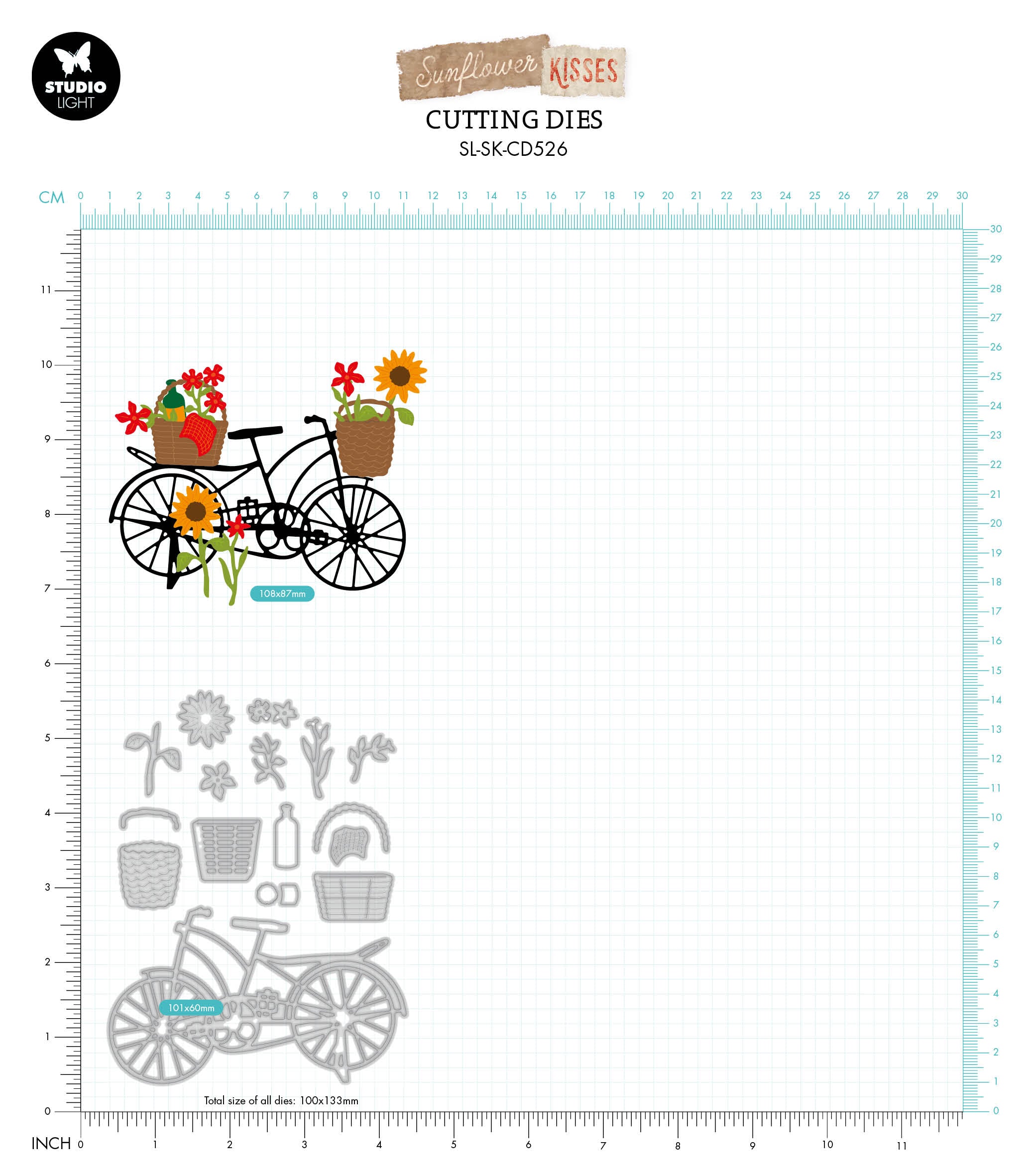 SL Cutting Dies Sunflower Bicycle Sunflower Kisses 101x133x1mm 18 PC nr.526