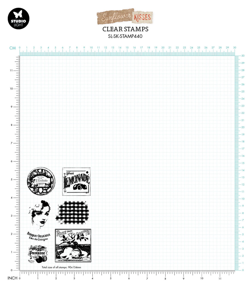 SL Clear Stamp Vintage Labels Sunflower Kisses 90x134x3mm 7 PC nr.440