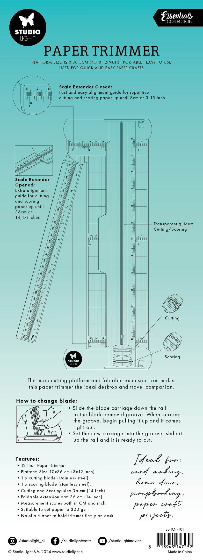 SL Paper Trimmer Essentials Tools 135x378x30mm 1 PC nr.01