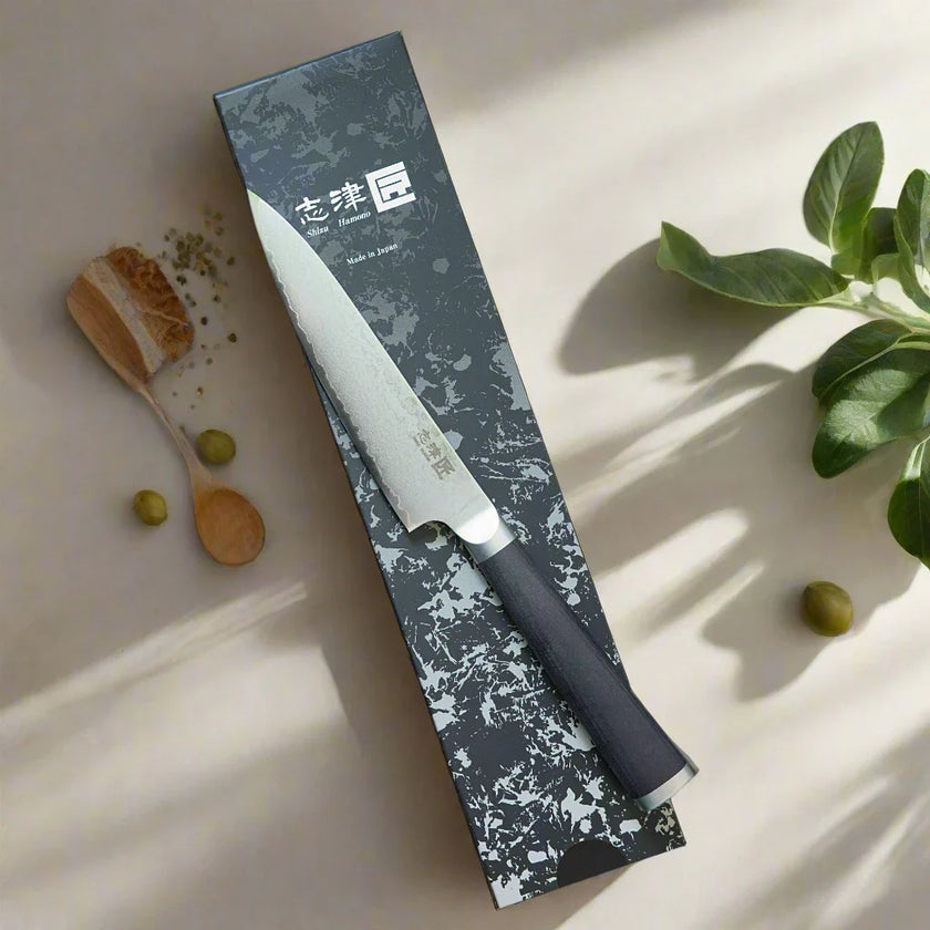 Couteau d'office Miyako SUS 130 mm - Lame en acier damassé à 33 couches – Fabriqué au Japon