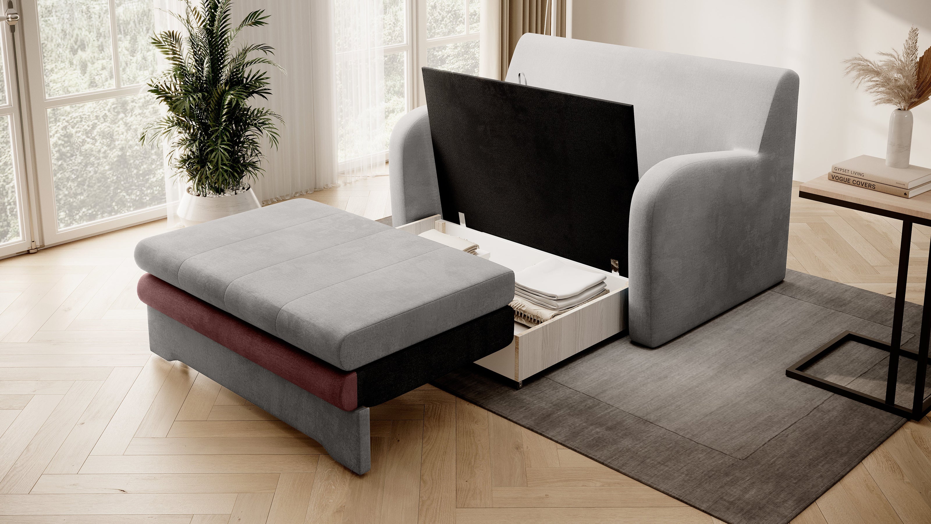 Ario Condo Style 2 Seater Storage Sleeper Sofa - Grey/Blush