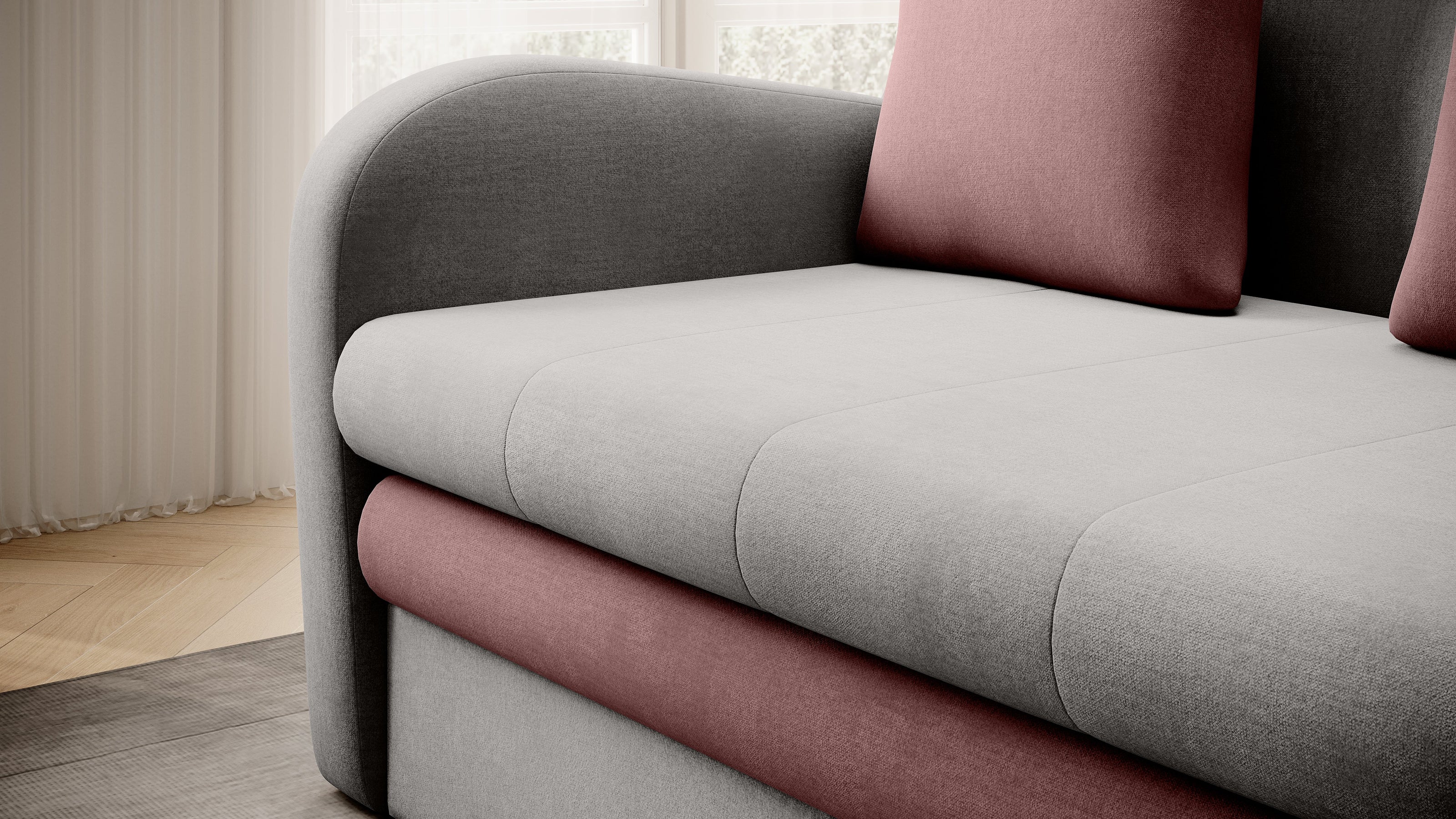 Ario Condo Style 2 Seater Storage Sleeper Sofa - Grey/Blush