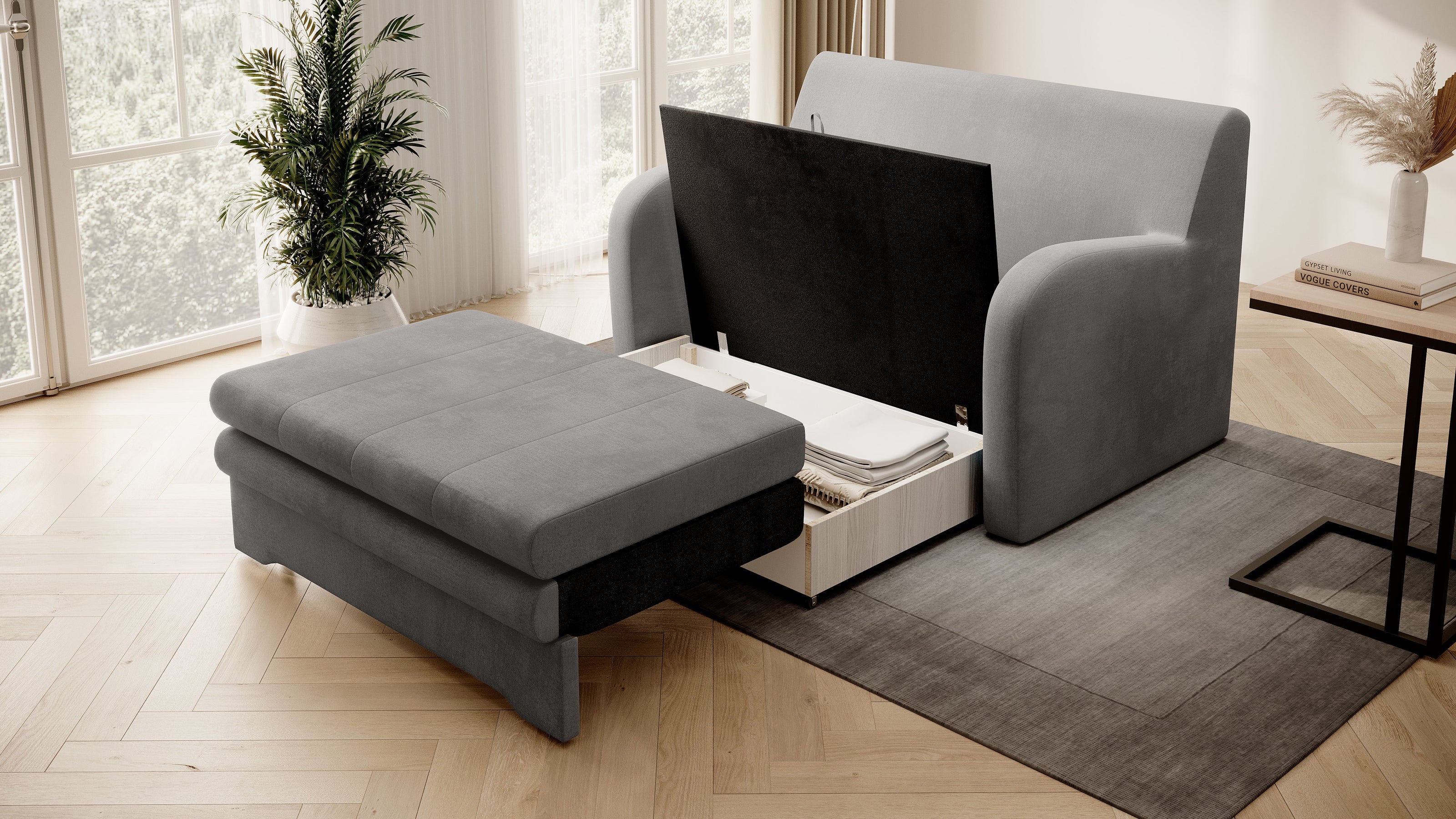 Ario Condo Style 2 Seater Storage Sleeper Sofa - Grey