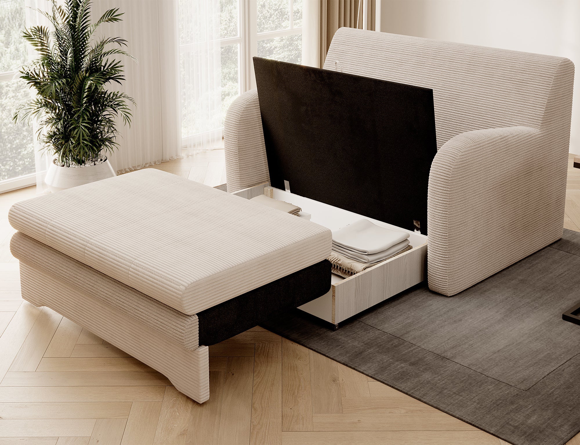 Ario Condo Style 2 Seater Storage Sleeper Sofa - Beige
