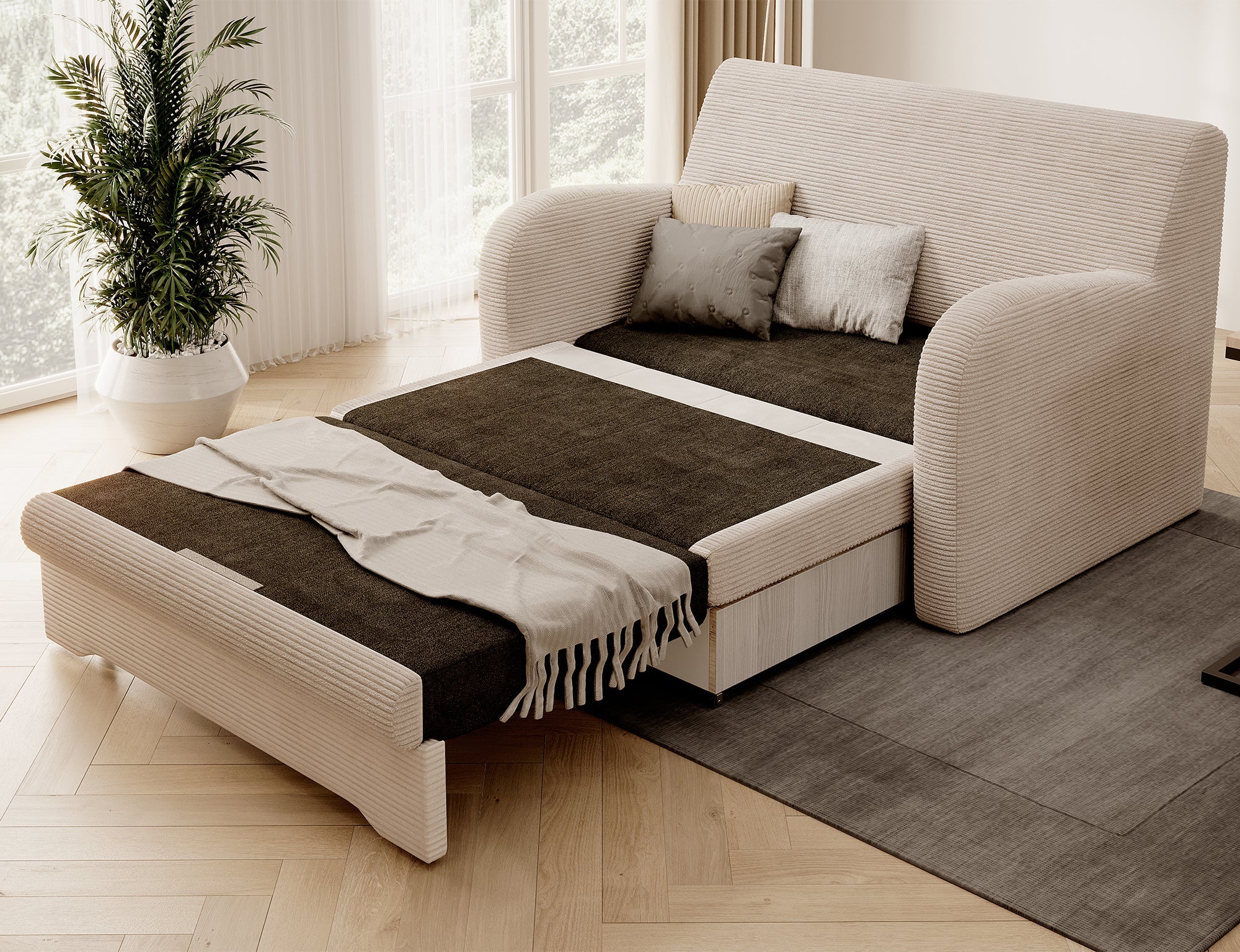 Ario Condo Style 2 Seater Storage Sleeper Sofa - Beige