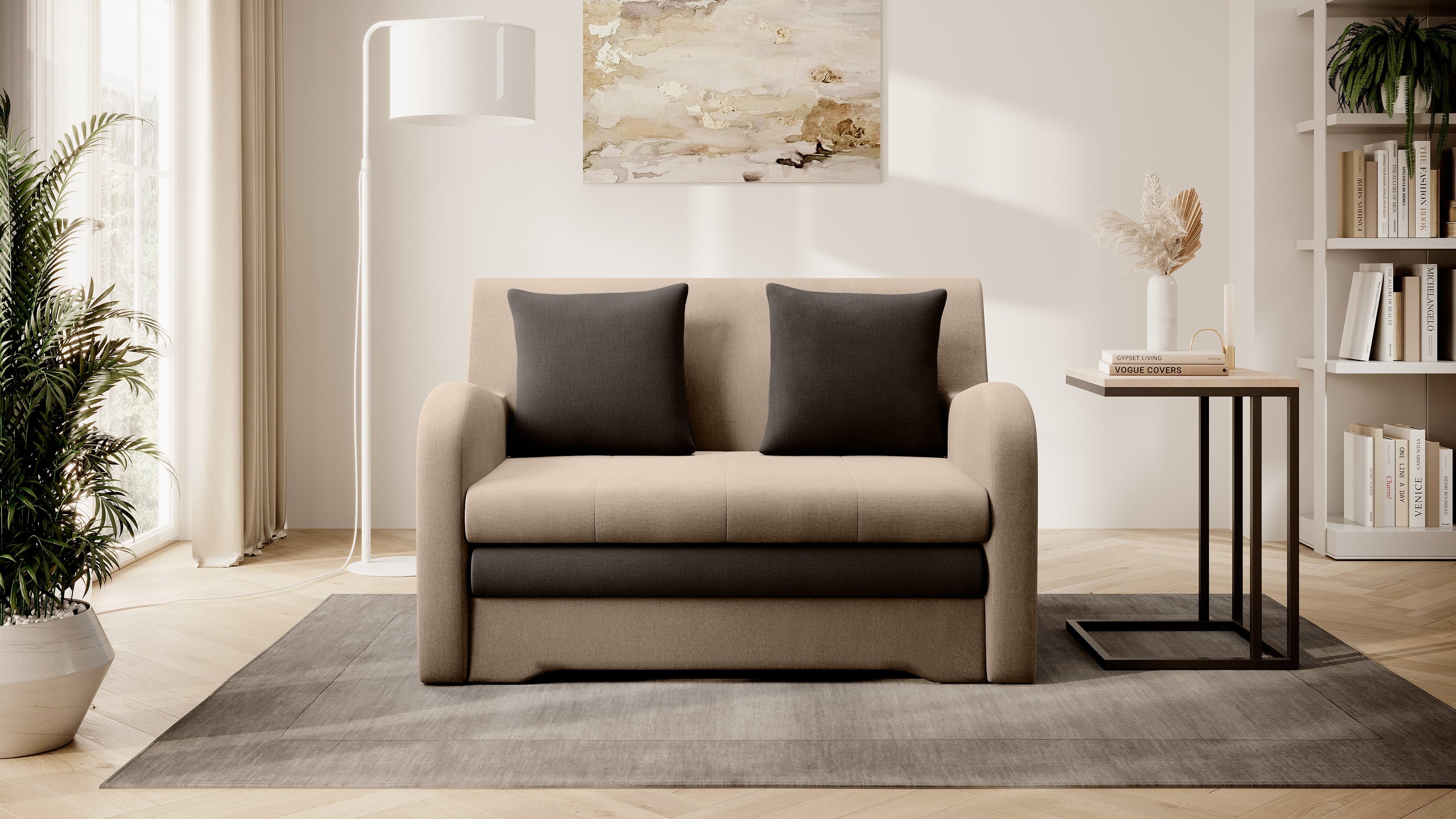 Ario Condo Style 2 Seater Storage Sleeper Sofa - Beige/Brown