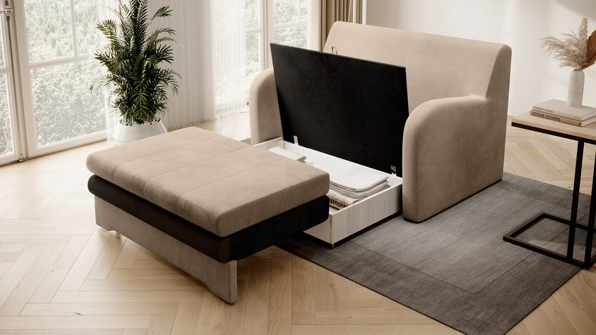 Ario Condo Style 2 Seater Storage Sleeper Sofa - Beige/Brown
