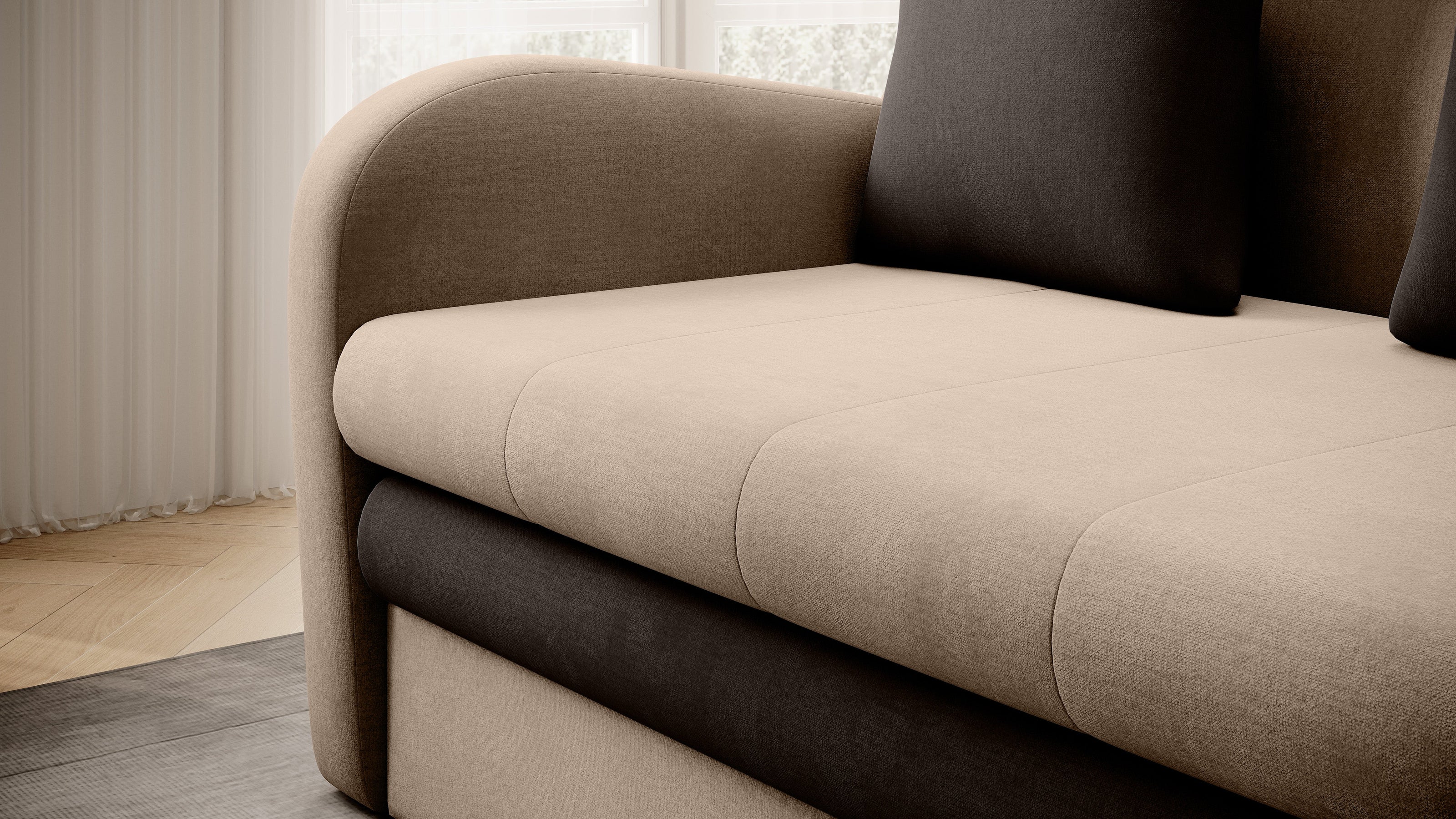Ario Condo Style 2 Seater Storage Sleeper Sofa - Beige/Brown