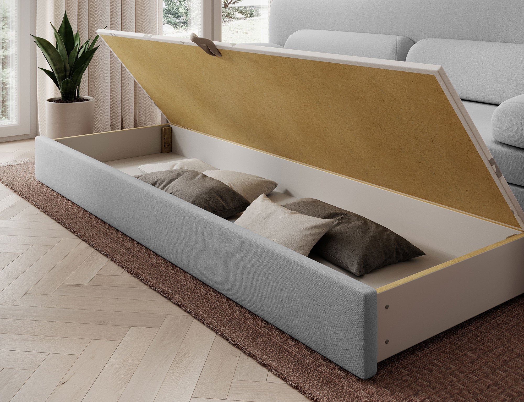 Elioss 3 Seater Storage Sleeper Sofa - Light Grey