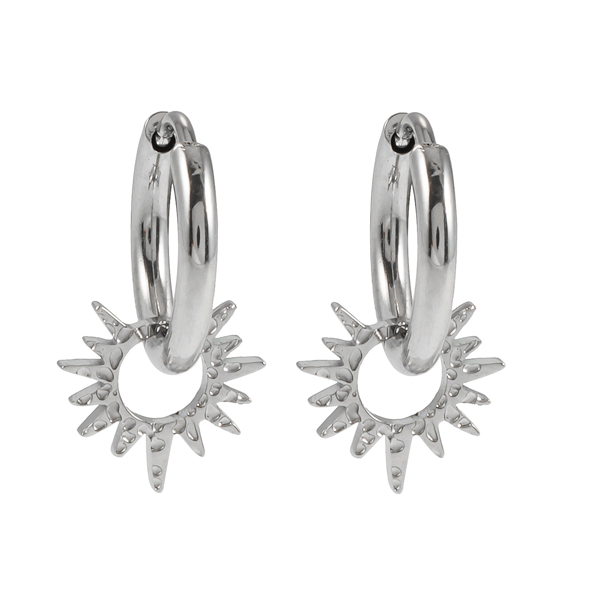 SONNE Or Blanc (Couleur Argentée) : Boucles d'oreilles à l'ancienne avec breloques étoiles texturées