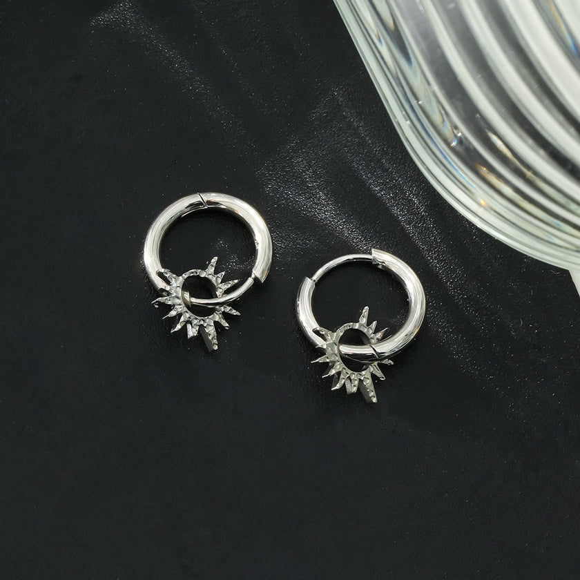 SONNE Or Blanc (Couleur Argentée) : Boucles d'oreilles à l'ancienne avec breloques étoiles texturées