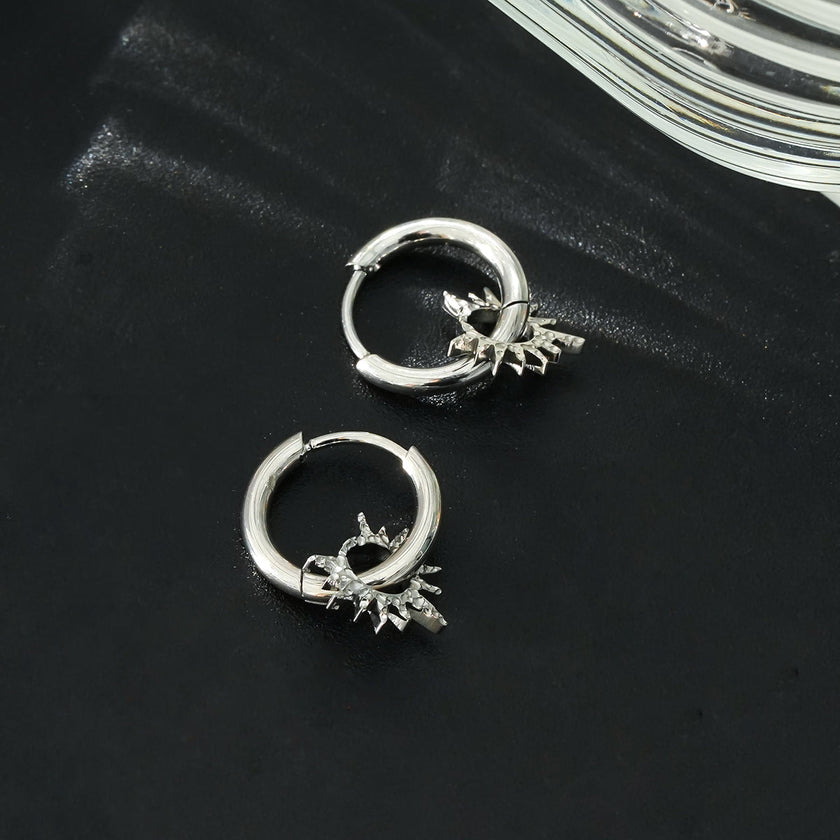 SONNE Or Blanc (Couleur Argentée) : Boucles d'oreilles à l'ancienne avec breloques étoiles texturées