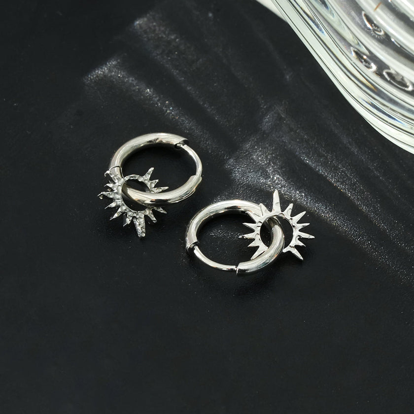 SONNE Or Blanc (Couleur Argentée) : Boucles d'oreilles à l'ancienne avec breloques étoiles texturées