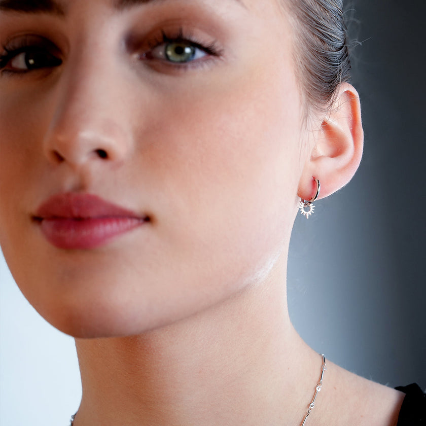 SONNE Or Blanc (Couleur Argentée) : Boucles d'oreilles à l'ancienne avec breloques étoiles texturées