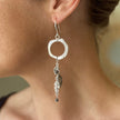 Beaten Ring With Leaf Charms Earrings In Silver Plate