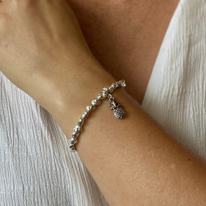 Pineapple Charm Nugget Bracelet in Silver Plate