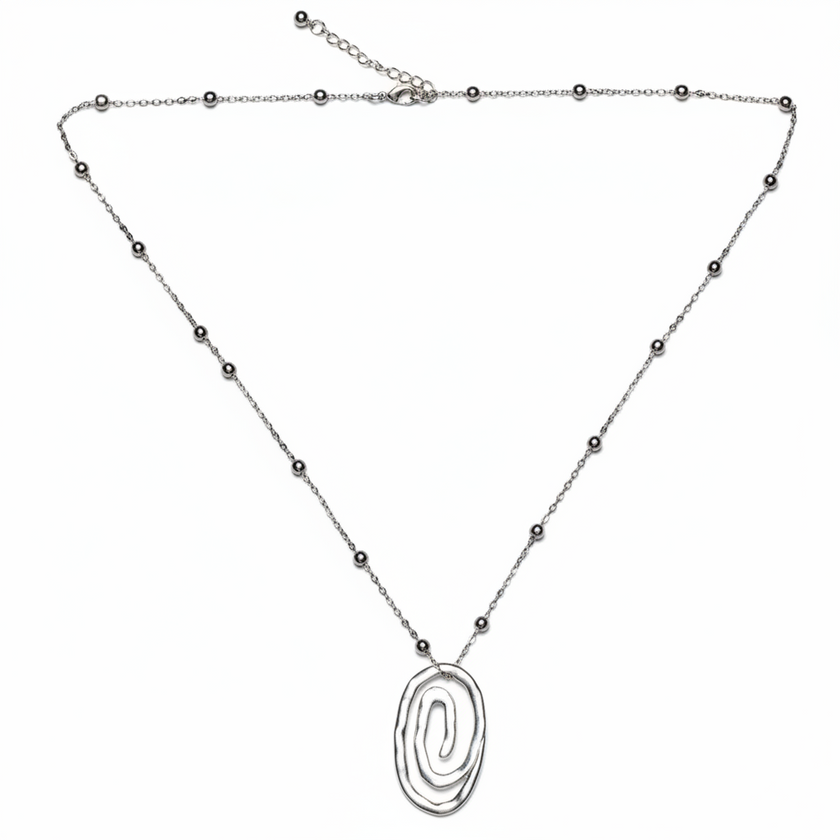 Swirl Pendant On Chain In Silver Plate