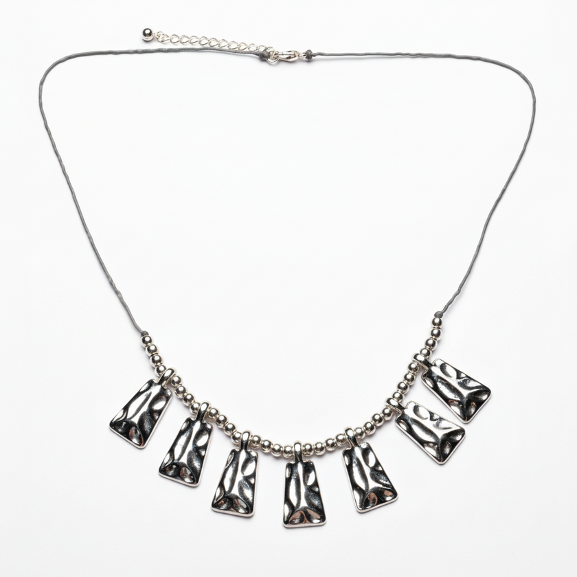 Beaten Fan Necklace In Silver Plate
