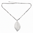 Leaf Necklace On Cube Chain In Silver Plate