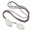 Double Leaf Necklace On Suede In Silver Plate