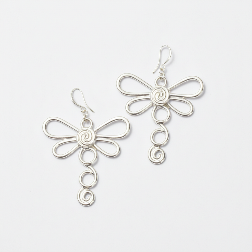 Large Dragonfly Earrings In Silver Plate