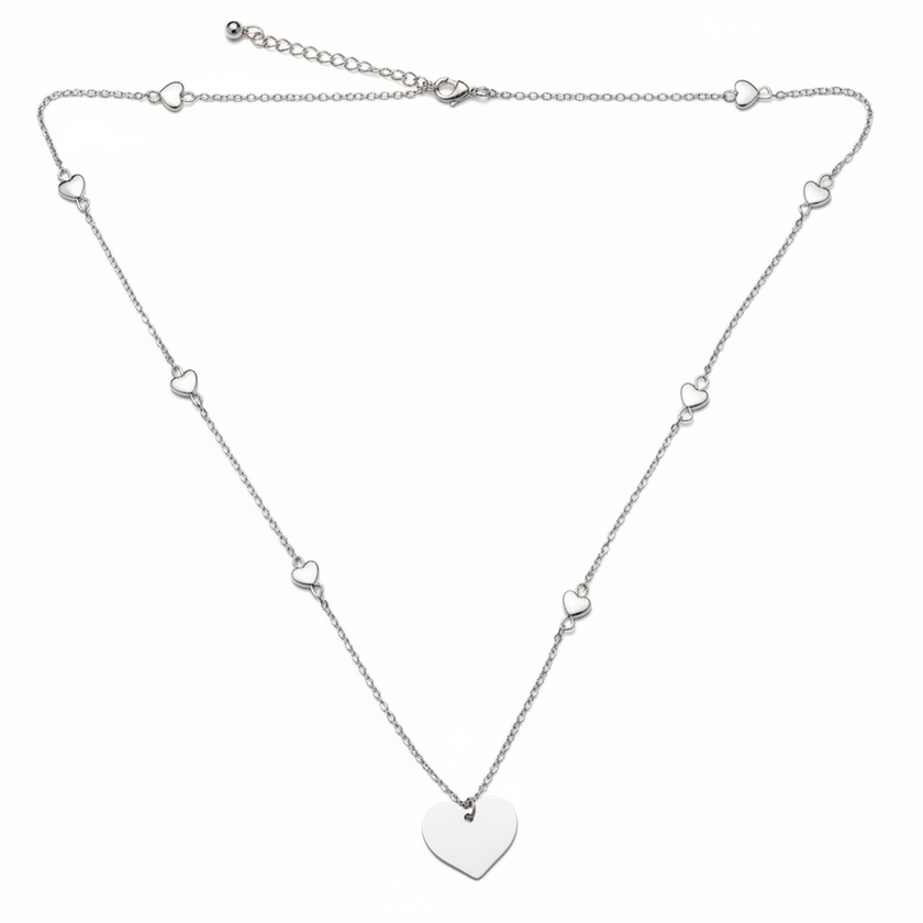 Heart On Heart Chain Necklace In Silver Plate