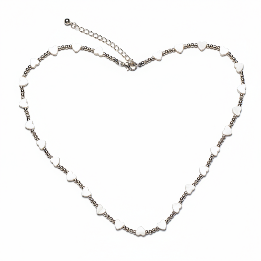Short Heart Necklace In Silver Plate