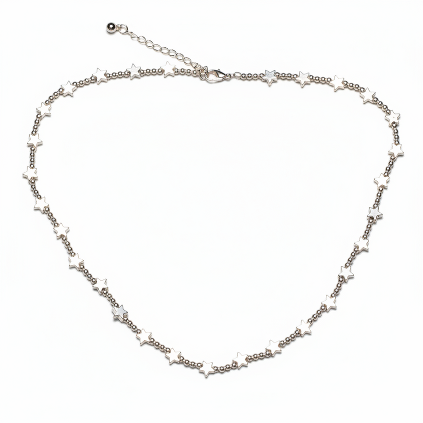 Short Star Necklace In Silver Plate