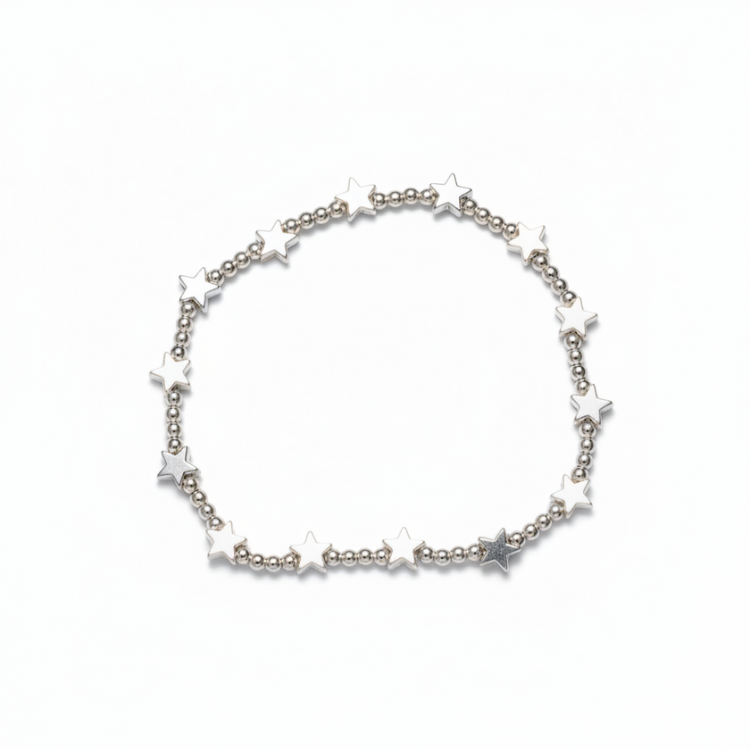 Elasticated Star Bracelet In Silver Plate