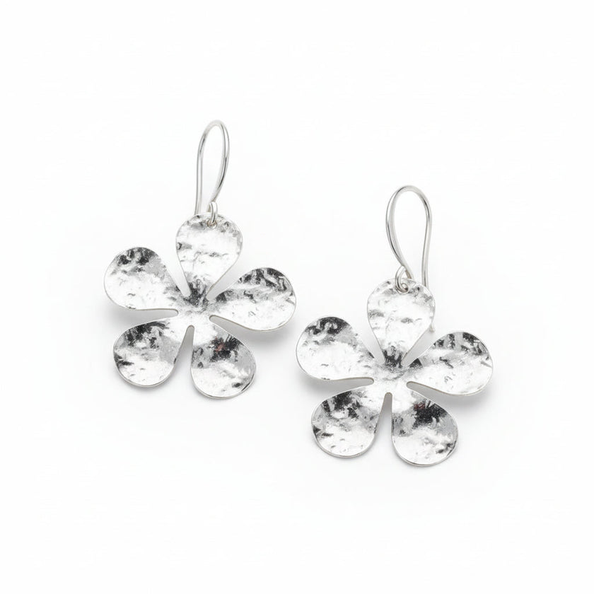 Hammered Flower Earring - Silver Plate