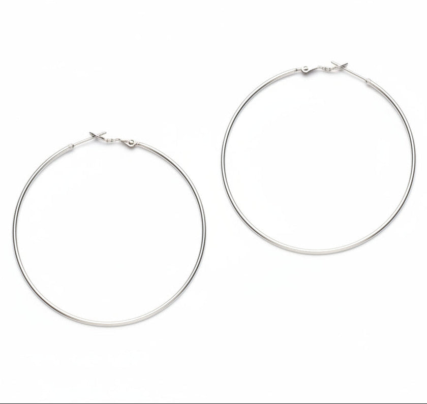 Large Hoop Earrings - Silver Plate