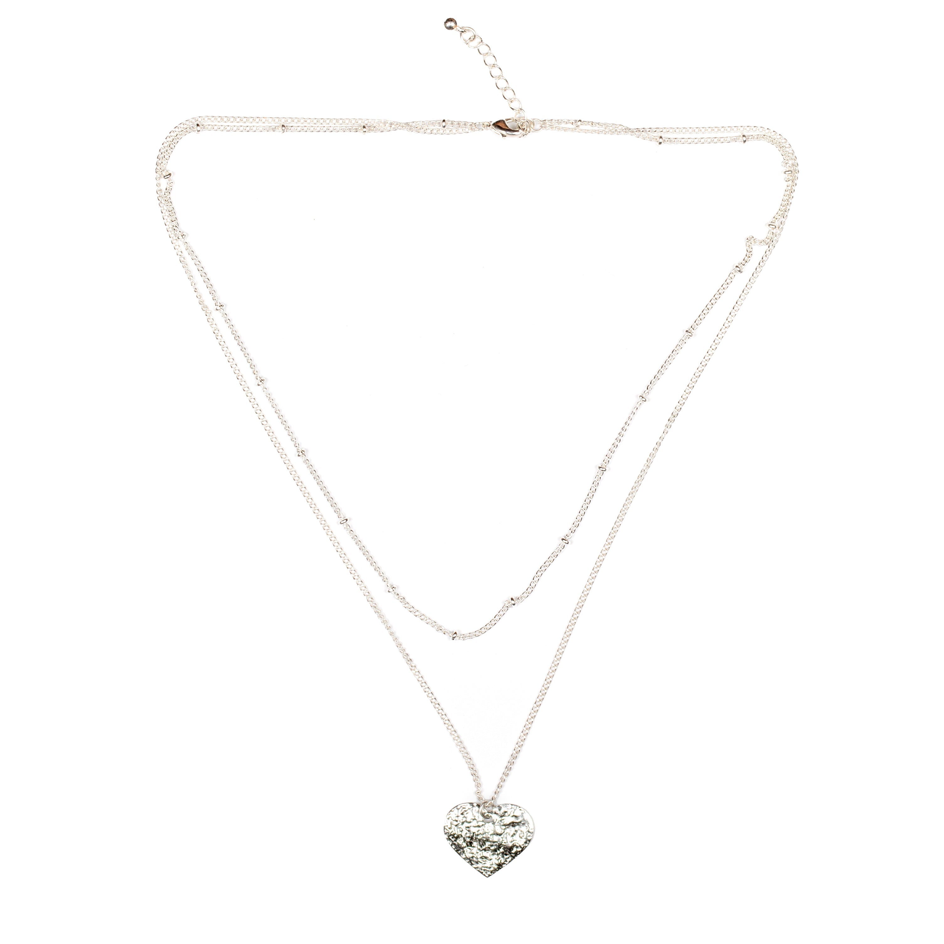 Double Strand Heart Necklace - Silver Plate
