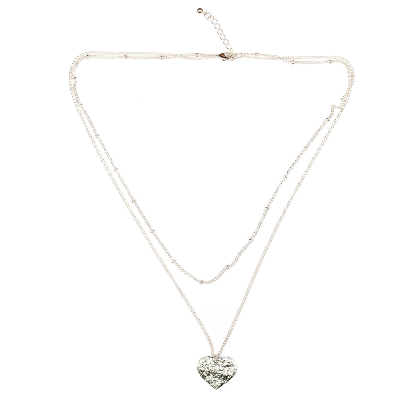 Double Strand Heart Necklace - Silver Plate