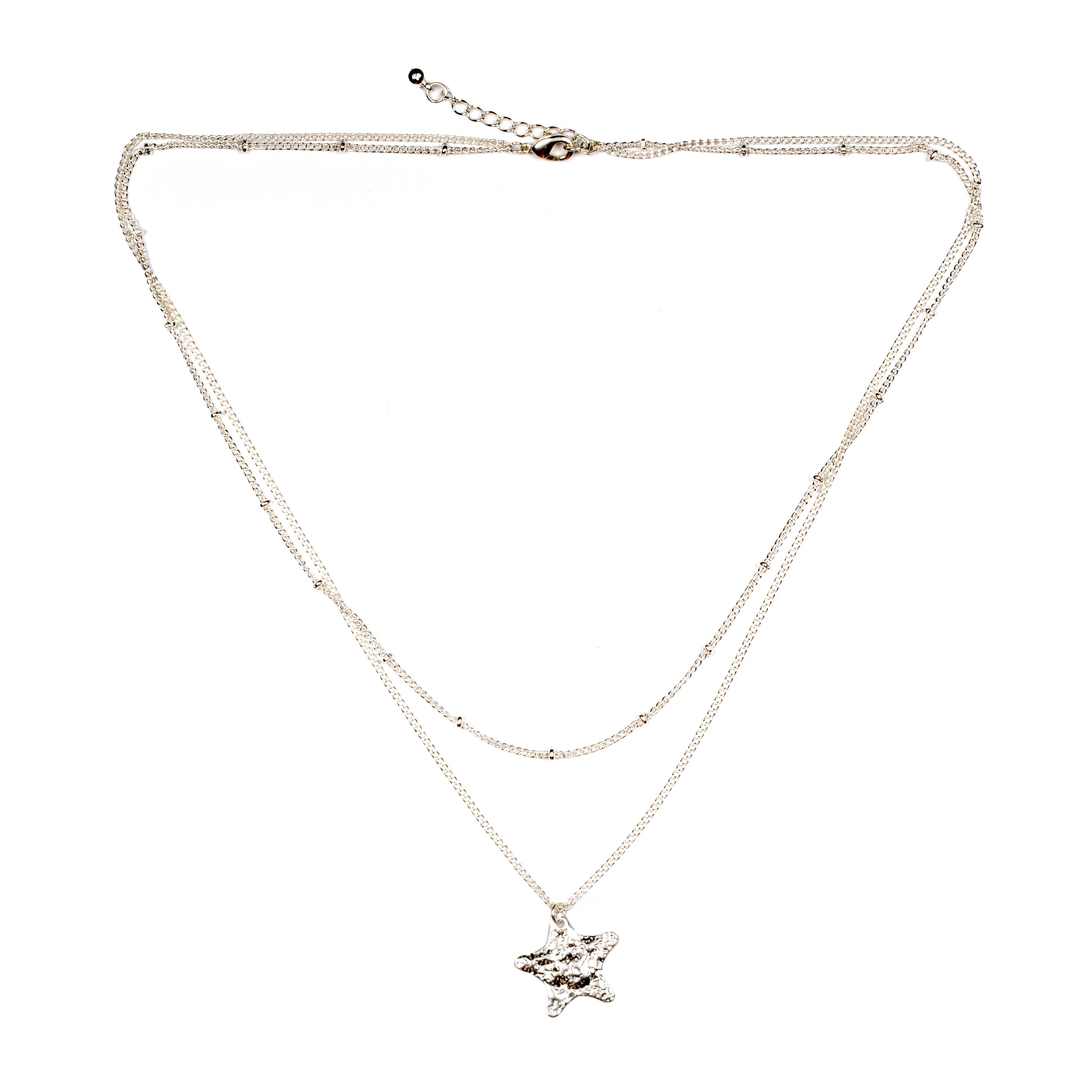 Double Strand Star Necklace - Silver Plate