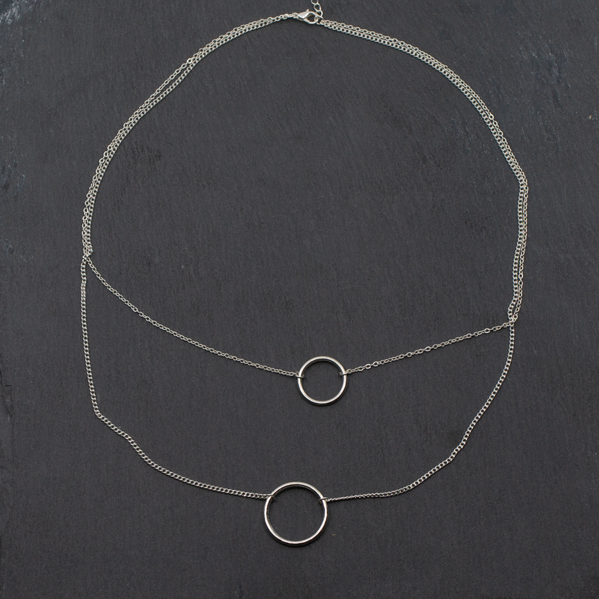 Double Strand Ring Necklace In Silver Plate