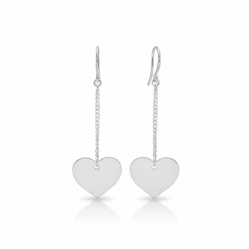 Drop Chain Heart Earring In Silver Plate
