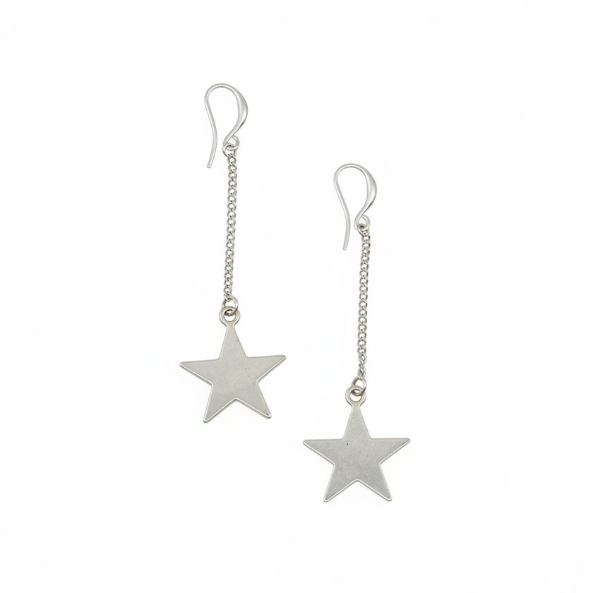 Drop Chain Star Earring In Silver Plate
