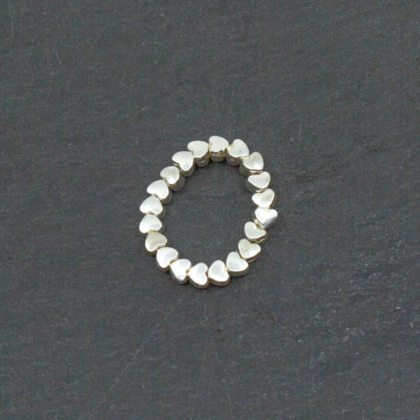 Elasticated Heart Ring In Silver Plate