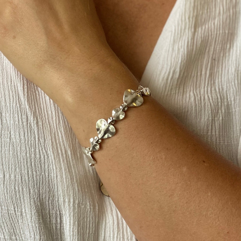 Beaten Heart Bracelet in Silver Plate