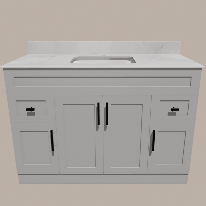 48-Inch Shaker Bathroom Vanity — White or Gray | Plywood Cabinet, Solid-Wood Doors, Soft-Close 3-Way Clip-On Hinges