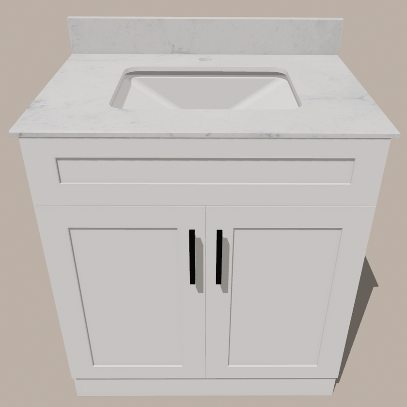 30-Inch Shaker Bathroom Vanity — White or Gray | Plywood Cabinet, Solid-Wood Doors, Soft-Close 3-Way Clip-On Hinges, Natural Wood Interior