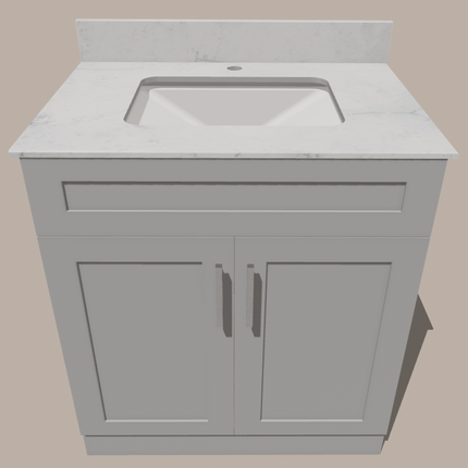 30-Inch Shaker Bathroom Vanity — White or Gray | Plywood Cabinet, Solid-Wood Doors, Soft-Close 3-Way Clip-On Hinges, Natural Wood Interior