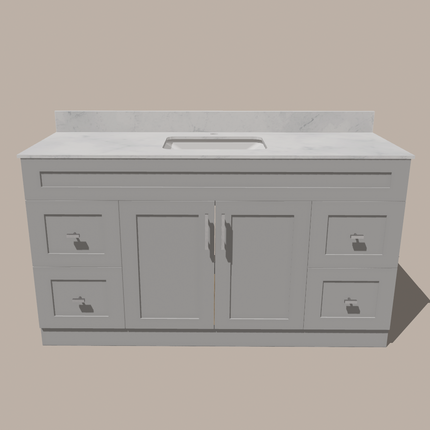72-Inch Single Sink Shaker Bathroom Vanity — White or Gray | Plywood Cabinet, Solid-Wood Doors, Soft-Close 3-Way Clip-On Hinges | 4 Drawers, Center Double Doors
