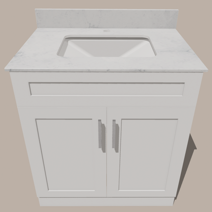 30-Inch Shaker Bathroom Vanity — White or Gray | Plywood Cabinet, Solid-Wood Doors, Soft-Close 3-Way Clip-On Hinges, Natural Wood Interior