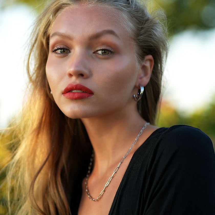 Collier en chaîne à maillons en forme de trombone, argenté, PALERMO Essential.