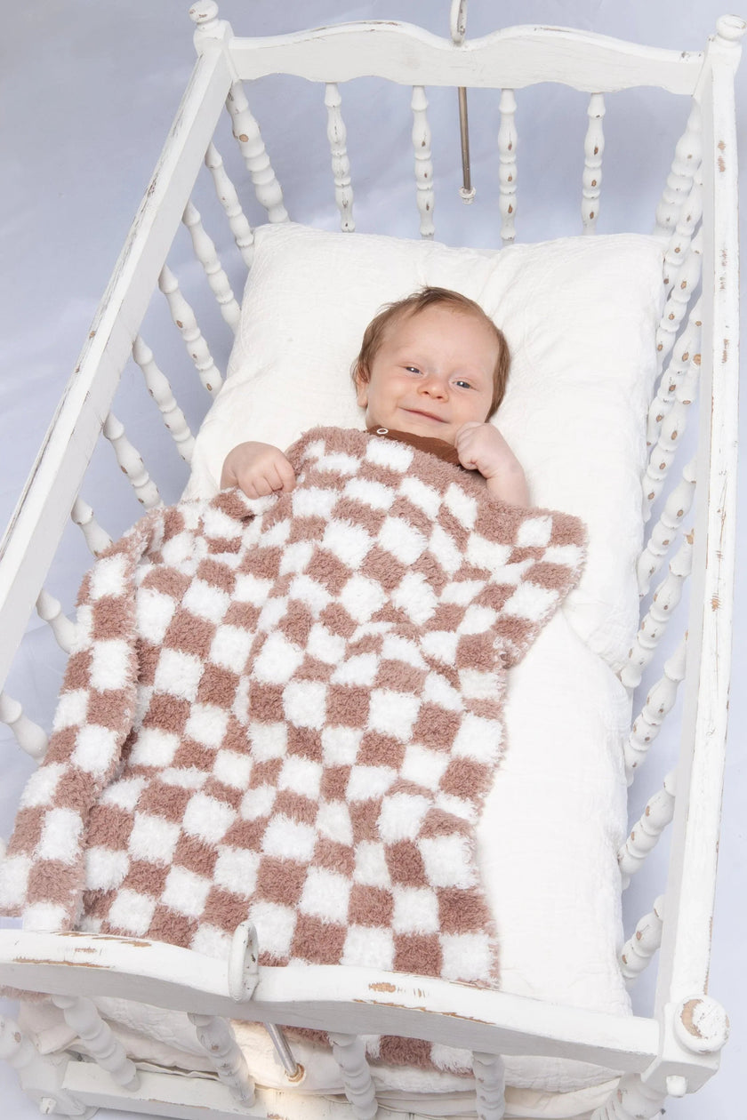 Chocolate Milk & White Check Print Lovey