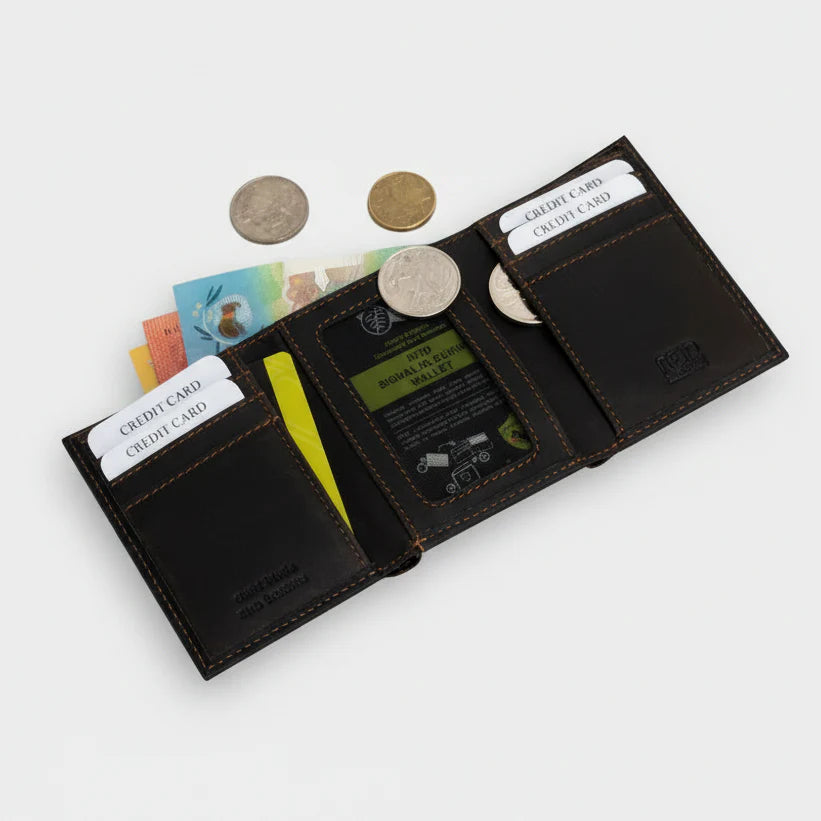 Greenwood Leather Men’s Tri-Fold RFID Wallet